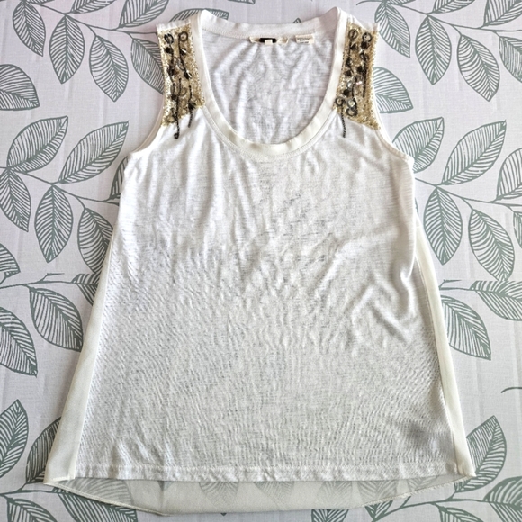 Miss Me White Tank Top with Gold Embellishments, Size Small - Picture 1 of 4